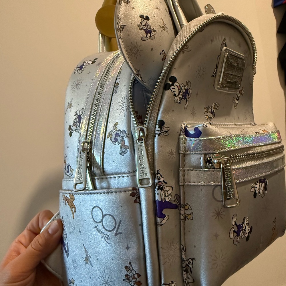 Disney Loungefly 100th Silver Set Backpack and Ears - Picture 4 of 9